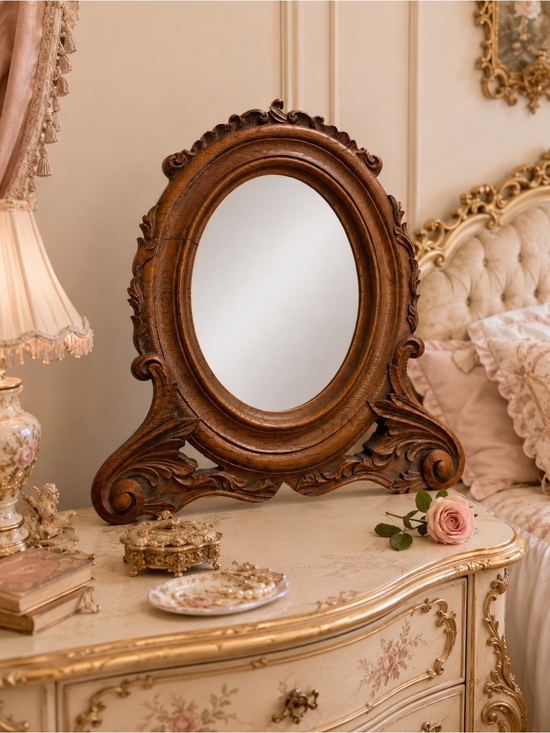 Vintage Other - Antique Ornate Wood Oval Mirror Photo Frame 8x10 Rococo Baroque Victorian Decor